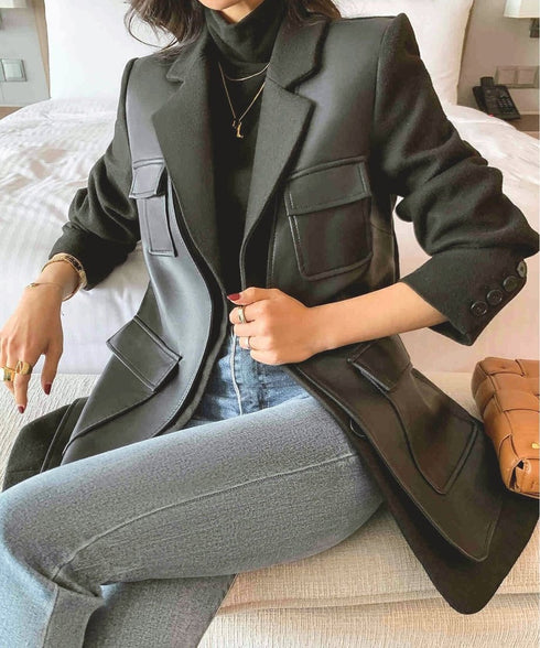 Faux Leather Panel Tailored Jacket
